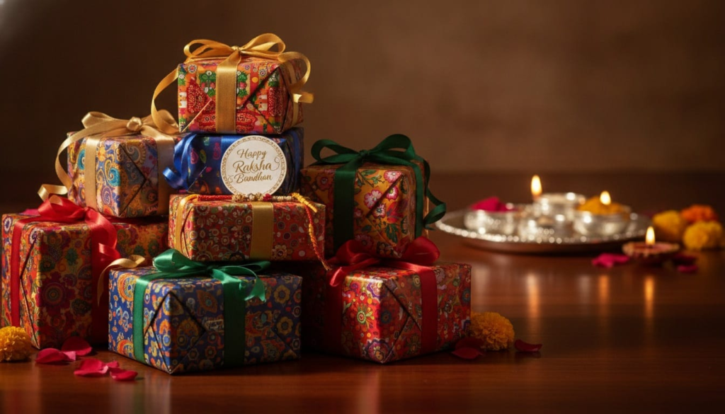 Rakhi 2026 celebration with traditional Raksha Bandhan gifts and decorations
